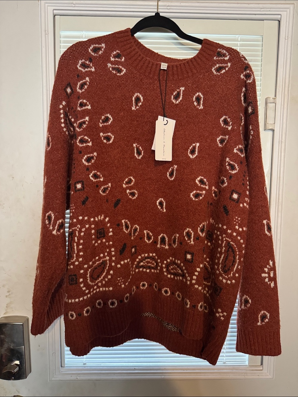 Chelsea & Theodore Women's Rust Western patterned Crewneck Sweater
